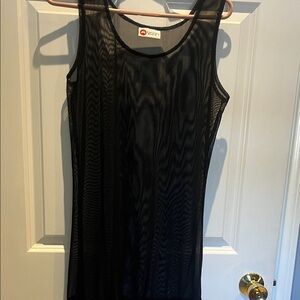 Absolutely Black Sheer beach/pool cover up with Fringed bottom